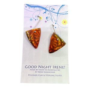 NWT Good Night Irene Orange Dangle Wire Earrings Polymer Clay Sterling Silver